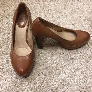 Frye Camel Leather Platform Heels